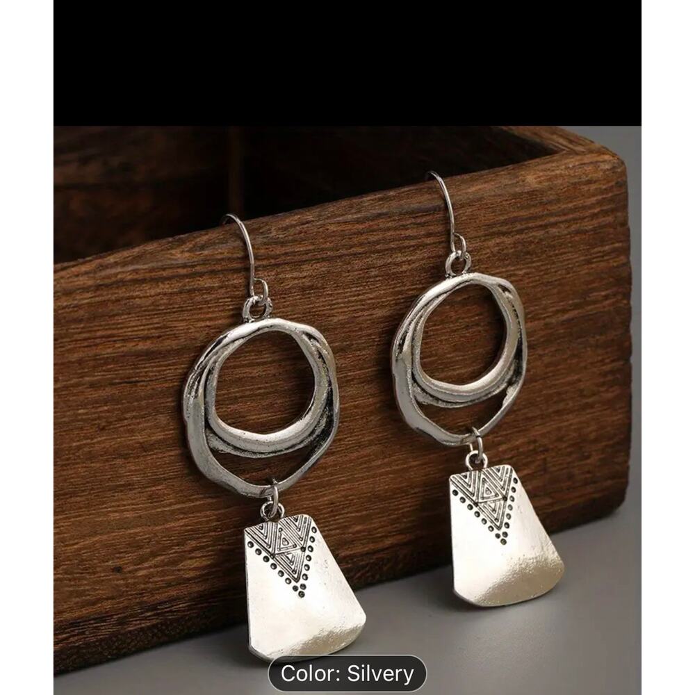 Boutique Earrings Geometric Aztec Ethnic Retro Silver Hoops Trendy Tribal